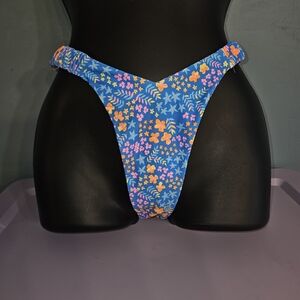 Kulani Kinis Blue and Orange Floral Thong Bikini Bottom.  #1196